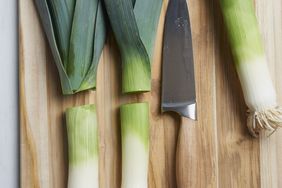 leeks on a cutting board