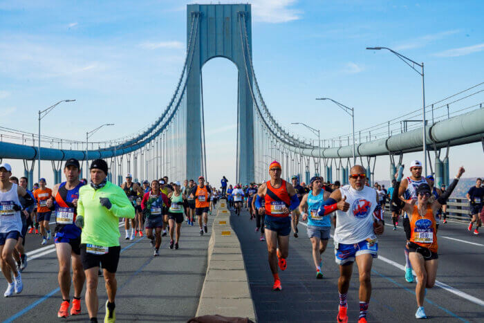 Runners during NYC Marathon on Verrazzano Narrows Bridge