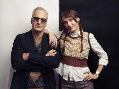 Bob Odenkirk and Erin Odenkirk pose for a portrait to promote their book "Zilot & Other Important Rhymes" on Thursday, Oct. 5, 2023, in New York.