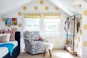 attic room patterned chair wallpaper
