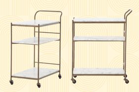 Best bar carts collaged against yellow striped background