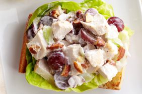 classic chicken salad on bread and lettuce