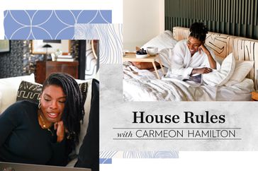 portraits of Carmeon Hamilton in her decorated home