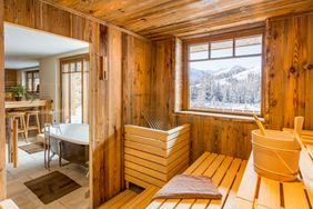home sauna with view of mountains 