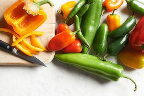 preparing peppers on kitchen counter