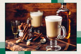 Irish coffee in glass with green photo treatment