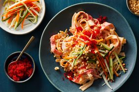 kani salad on turquoise plate