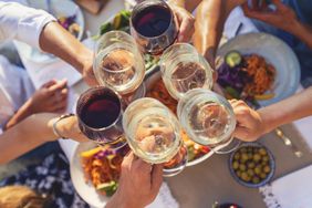 group of friends doing cheers with glasses of wine