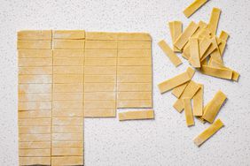 Homemade Gluten-Free Noodles on white surface