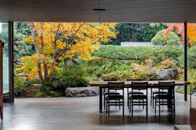 dining room area with garden terrace in the background