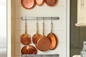 kitchen copper pot pans hanging