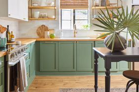 kitchen IKEA cabinets green butcher block counters