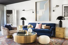 brass accents and furniture in modern living room