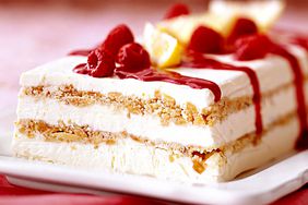 Limoncello Semifreddo with Raspberry Sauce