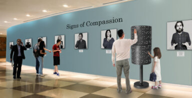 A rendering of the "Signs of Compassion" exhibit at the United Nations.