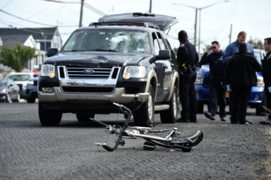 The aftermath of a bike collision where a cyclist was struck in Broad Channel, Queens in 2019.