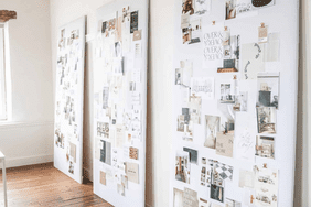 Life-size Pinterest boards leaning against a wall